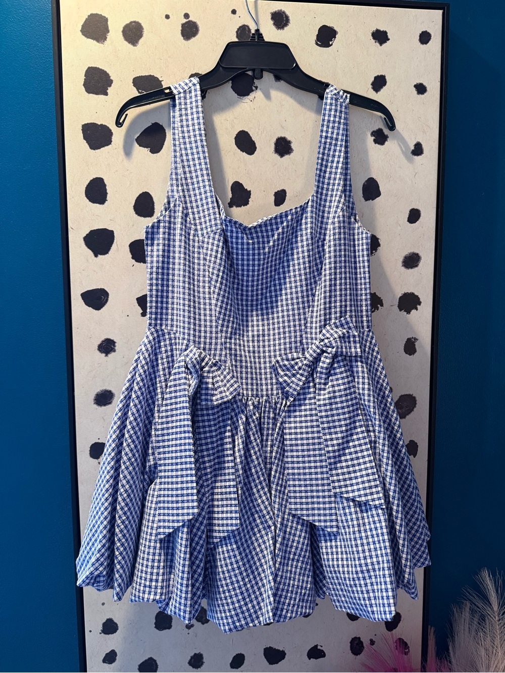 Peach Love California Blue Gingham Mini Dress